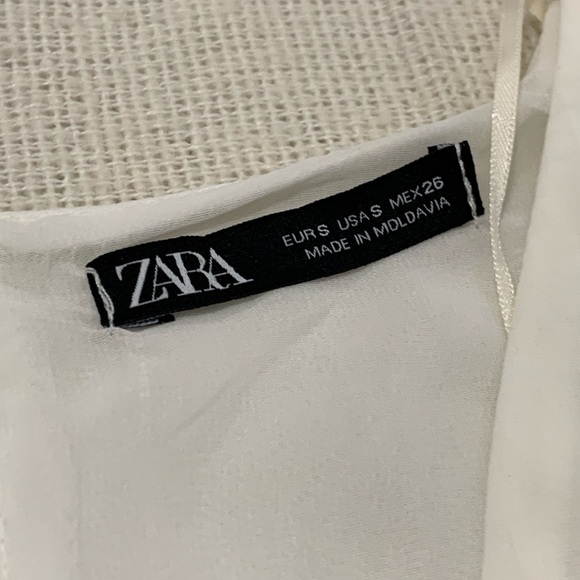Zara White Tie Waist V-Neck Ruffle Short Sleeve Mini Dress Size Small - Picture 7 of 9